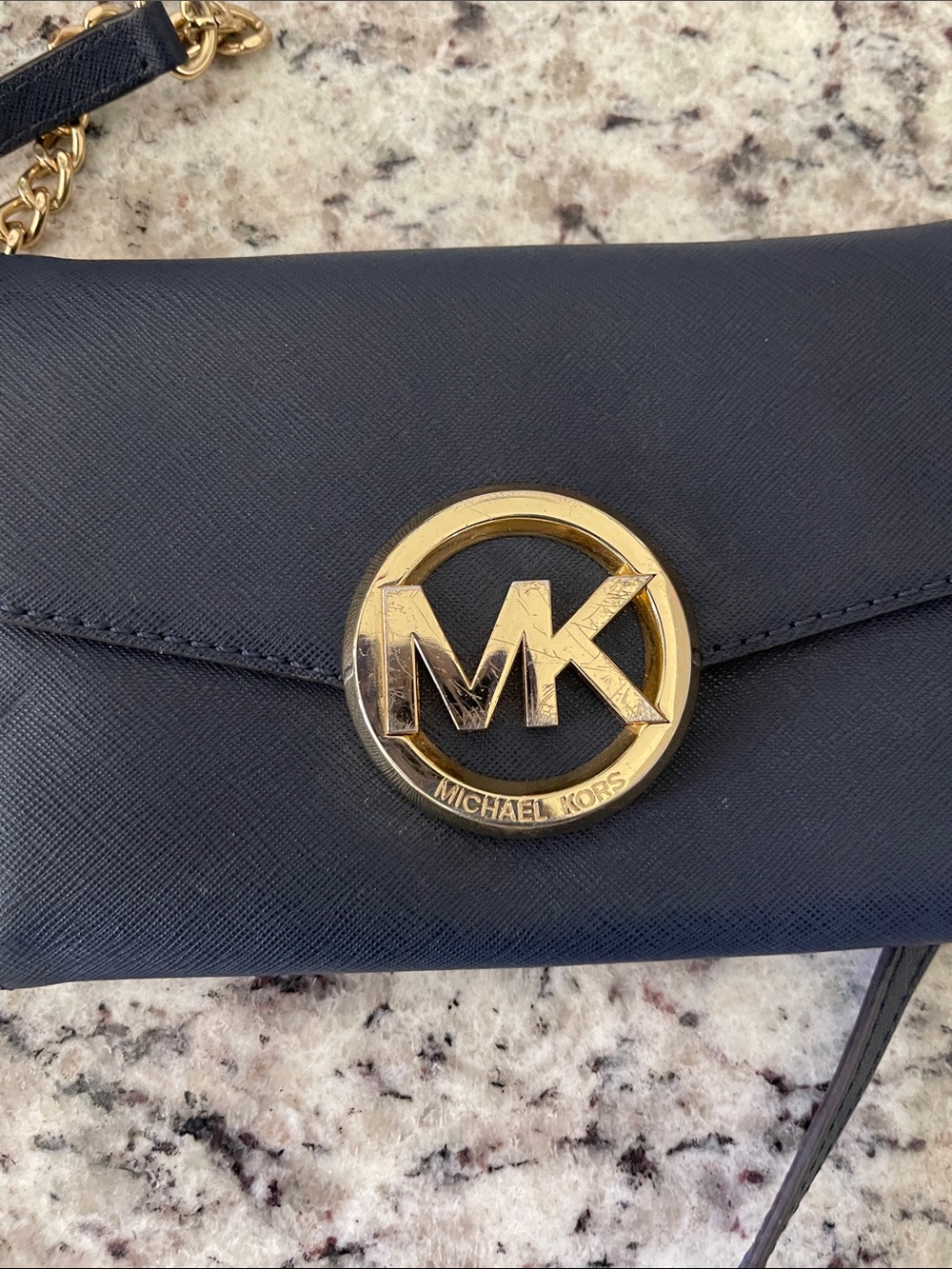 Michael Kors Navy Crossbody with Gold MK Emblem